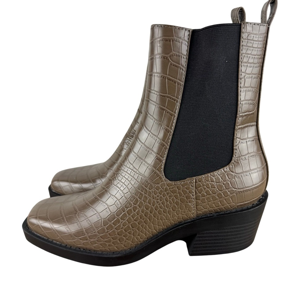 Open Edit Edayla Chelsea Boots Taupe Croc Embossed Square Toe Womens 7M - Picture 6 of 15